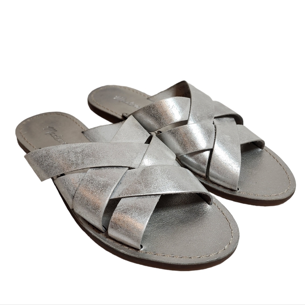 Madewell The Boardwalk Woven Slide Sandal in Metallic Silver. Women's‎ size 7.5.